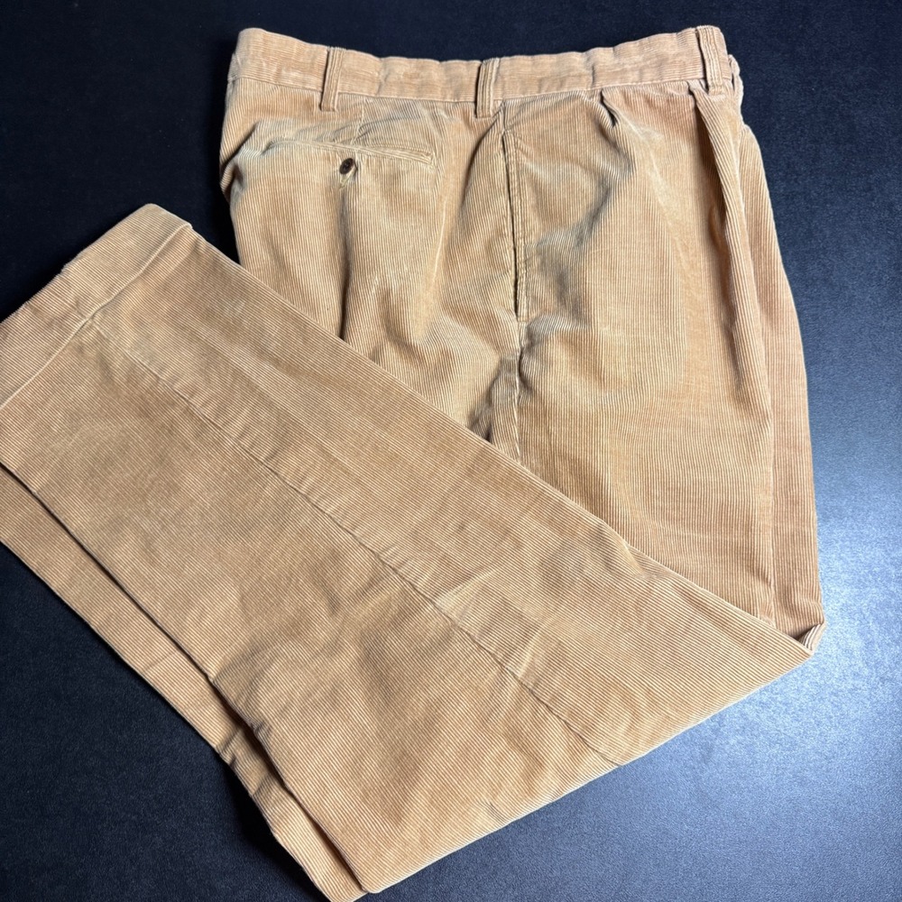 Polo‎ Ralph Lauren Trousers Mens 40/32 Tan Solid Corduroy Double Pleated Cuffed